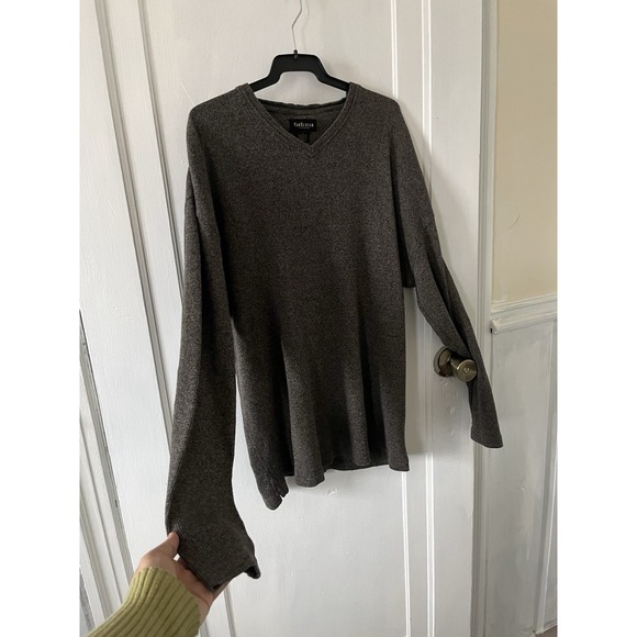 Van Heusen Charcoal Gray V-Neck Ribbed Knit Sweater Pullover Top Size L Cotton - Picture 3 of 5